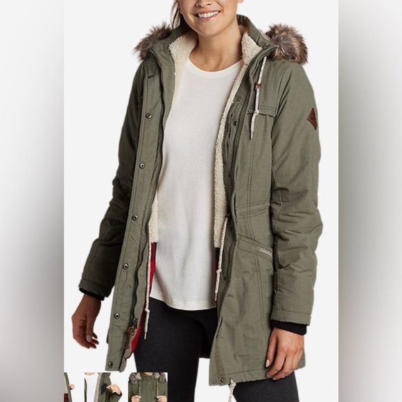 Eddie Bauer Ladder Creek High-Pile Olive Parka with Faux Fur Trim Women's XS - Picture 2 of 10